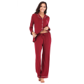 Miniatyrbild 5 av 7: Pyjamas Set för Kvinnor, Långärmad, Knappar, Nattkläder, Bomull, Pj-Set Red XL