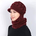 Miniatyrbillede 3 af 8: Fleeceforet Beanie Hat til Kvinder Vinterhat Halsklæde Maske Sæt Red