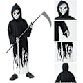 Miniatyrbild 8 av 9: Skelett Halloween-kostym för barn med blodig yxa S