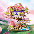 Miniatyrbillede 3 af 5: Kirsebærblomst Træ Blomsterhus Mikro Byggeklodser Sæt Style 3