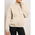 Pikkukuva 5 / 6: Naisten pitkähihainen kauluspuolivetoketjullinen hupullinen neuletakki Beige XL