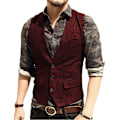 Miniatyrbild 1 av 10: Herrar Herringbone Tweed Ylle Väst Enknäppt Slim Fit Väst Wine Red M