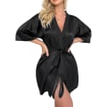 Miniatyrbild 1 av 6: Satin Kimono-badrock för kvinnor i siden Black L
