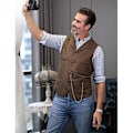 Miniatyrbild 3 av 7: Herringbone Tweed Retro V-halsad Ullväst för Herrkostym Grey 3XL
