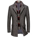 Miniatyrbilde 1 av 8: Herreullfrakk med avtakbar rutete skjerf, hakket krage, enkeltspent peacoat, trenchcoat Coffee 2 3XL