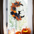 Miniatyrbillede 2 af 8: Halloween Halvmånekrans med Lys, Sort Måneblomst og Kattekrans Style 3