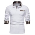 Miniatyrbillede 1 af 10: Mænds Langærmet Plaid Patchwork Lapel Casual Skjorte White M