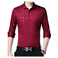 Miniatyrbilde 1 av 3: Menn's Trykket Lapel Business Casual Langærmet Skjorte Red M
