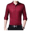 Miniatyrbillede 1 af 3: Mænds Trykt Lapel Business Casual Langærmet Skjorte Red M
