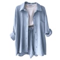 Miniatyrbild 1 av 5: Dam 2-delad byxa set Linne Shirtort set Light Blue L