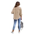 Miniatyrbillede 4 af 5: Dame Langærmet Denim Rippet Casual Lapeljakke Khaki M