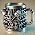 Miniatyrbillede 3 af 3: Personlig Rustfri Stålkrus, V8/V6 Motor Design Rustfri Stål Kop V6