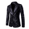 Miniatyrbild 1 av 3: Herrar Blazer Krage 2 Knappar Prom Glansiga Sportjackor Black L