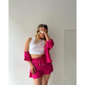 Miniatyrbild 2 av 8: Dam 2-delad byxa set Linne Shirtort set Rose L