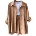 Miniatyrbild 1 av 5: Dam 2-delad byxa set Linne Shirtort set khaki XL