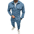 Miniatyrbild 1 av 8: Män Herr Tracksuit 2-delad Corduroy Träningsdräkt Vinterkläder Light Blue S