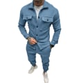 Miniatyrbillede 1 af 8: Mænds Langærmede Træningssæt 2 Dele Corduroy Sweatsuits Vintertøj Light Blue S