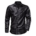 Miniatyrbilde 1 av 4: Menn's Glossy Lomme Langærmet Lapel Trykket Skjorte Black M