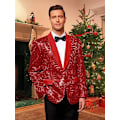 Miniatyrbillede 2 af 6: Mænds Sequin Blazer Glimtende Glitterjakke Skinnende Blomsterjakke Red M