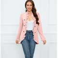 Miniatyrbilde 3 av 8: Kvinners Ruffled Lapel Knappelukking Jakke Pink XL