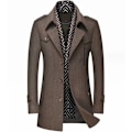 Miniatyrbillede 1 af 2: Mænds Herringbone Tweed Lang Frakkejakke Brown M