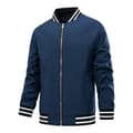 Hettegenser for menn i ensfarget casual-stil med striper og glidelås Blue L