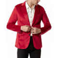 Miniatyrbild 3 av 6: Slim Fit V-ringad sammetsjacka med två knappar för män Red XL