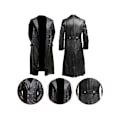 Miniatyrbillede 3 af 6: Mænds Læder Trenchcoat Fuld Længde Vintage Kunstlæderjakke Blue 4XL