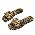 Miniatyrbild 1 av 8: Kvinnor Open Square Toe metallkedja Leopard tofflor 41