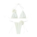 Miniatyrbild 2 av 3: Dam 2-delad 3D Ros Bikini Baddräkt Hög Midja Badkläder Strandkläder white M