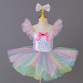 Miniatyrbillede 5 af 6: Børne Ballroom Klæder Sequined Tutu Kjoler Pink 160