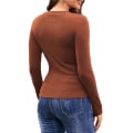 Miniatyrbillede 7 af 7: Dame T-shirts med udskæring foran, lange ærmer, sexet, afslappet BROWN XL