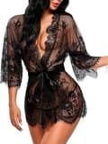 Damkimoano med spets, babydoll-nattlinne i mesh Black M