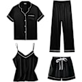 Miniatyrbilde 1 av 5: Dame 4-delt Pyjamassett Silke Satin Søvnklær Sexy Pjs Loungewear Black S