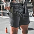 Miniatyrbild 2 av 7: Herr 2 i 1 löparshorts andningsbara aktiva gym tränings shorts Light Grey L