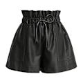 Miniatyrbillede 1 af 11: Højt taljede, brede ben, sorte imiteret læder shorts til kvinder S