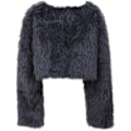 Miniatyrbilde 3 av 4: Kvinners Mote Klippet Kunstpelsjakke Lang Erme Åpen Front Kort Frakk Dark Grey 2XL