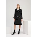 Miniatyrbillede 4 af 10: Dame Trenchcoat Lang Dobbeltbrystet Efterårsmode Klassisk Lapel Slank Overfrakke Black M