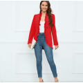Miniatyrbilde 2 av 8: Kvinners Ruffled Lapel Knappelukking Jakke Red S