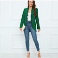 Miniatyrbilde 2 av 8: Kvinners Ruffled Lapel Knappelukking Jakke Green M