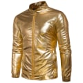 Miniatyrbillede 2 af 9: Mænds Stående Krage Zip Langærmet Sequin Jakke Golden M