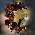 Miniatyrbillede 6 af 8: Halloween Halvmånekrans med Lys, Sort Måneblomst og Kattekrans Style 3