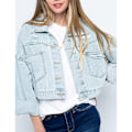 Miniatyrbilde 3 av 7: Damelanget Denimjakke med Frynser og Strass Light Blue M