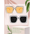 Miniatyrbillede 6 af 7: 2 Par Oversize Firkantede Glitrende Solbriller Retro Tykke Stel Solbriller Yellow+Black