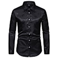 Miniatyrbillede 1 af 4: Mænds Casual Langærmet Lapel Trykt Knapløs Skjorte Black L