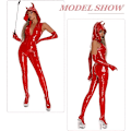 Miniatyrbillede 2 af 5: Kvinders Læder Body Suit Sæt Sexy Lynlås Patent Lingeri Red L