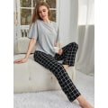 Miniatyrbilde 3 av 8: Dame Lounge-sett i bomull og lin med kort erme - Pyjamas - Løstsittende loungewear Grey M