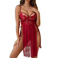 Miniatyrbilde 1 av 9: Kvinner Lace Babydoll Åpen Front Sleepwear Wine Red L