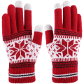 Miniatyrbillede 1 af 10: 1 Par Touchscreen Handsker Vinter Snefnug Print Tykke Strikket Handsker Red