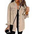 Miniatyrbillede 1 af 6: Dame Oversized Denimjakke Casual Lang Boyfriend Distressed Jeanshirt Khaki M